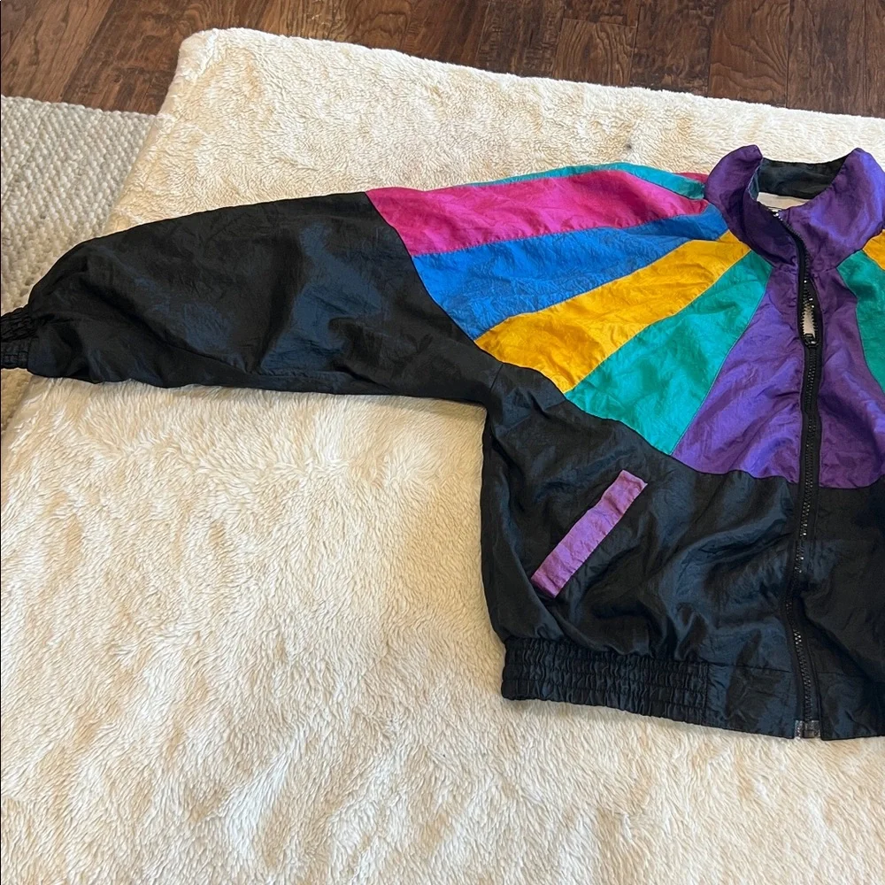 KUMA Sport Vintage 80’s Multicolored Parachute Windbreaker Jacket Small - Picture 3 of 10